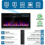 31 Inch Electric Fireplace Recessed and Wall Mounted, Fireplace Heater and Linear Fireplace, Ultra-Thin Electric Fireplace, Low Noise, with Timer, Remote Control, Adjustable 12 Flame Color, 750/1500W Sixfivsevn