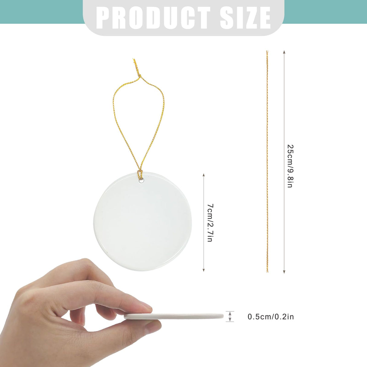 50 PCS Sublimation Ceramic Ornament Bulk Round Blank Ornament with Gold String for Crafting DIY Personalized Christmas Home Decor, White 2.8 Inch YOUKE OLA