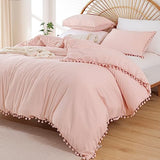 YIRDDEO Twin Comforter Set - Comforter Twin Size Bed with Ball Pom Fringe, Soft Bedding Set for All Seasons - 2 Pieces, 1 Comforter (66"x90") & 1 Pillow Sham(20"x26"), Blush YIRDDEO