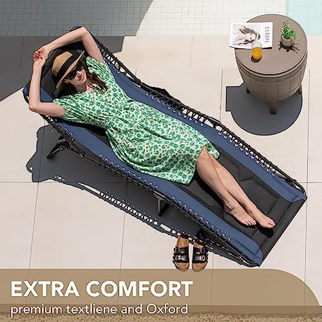 Devoko 4-Fold Padded Portable Folding Outdoor Chaise Lounge Heavy Duty Reclining Chair with Pillow & Side Pocket for Patio, Beach, Pool, Camping, Sunbathing (Blue) Devoko