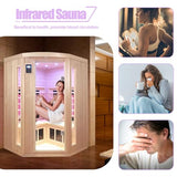 KUNSANA Infrared Saunas 2-3 Person, Ceramic Infrared Sauna for Home, Low EMF Indoor Home Sauna Spa, Ultra Large Size Corner Sauna, Hemlock Wood Sauna Room, Bluetooth Speakers, Chromotherapy Lights KUNSANA