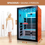 SAUNA Infrared Sauna 2 Person 2000W Low-EMF Wooden Home Spa Room Okoume Wood Indoor Dry Saunas with Intelligent Control Panel/Speaker/7-Colorful Starry Sky Light Two Person Sauna 47.3*41.3*74.8 IN HOSAUNA