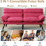 Modern Linen Velvet Convertible Folding Futon Couch Sofa Bed Adjustable Pillow Top Arm Memory Foam Couch Double Loveseat Sofa for Compact Living Space,Dorm,Game Studio,Apartment,Bedroom (Rose Red) Klwenas Maec