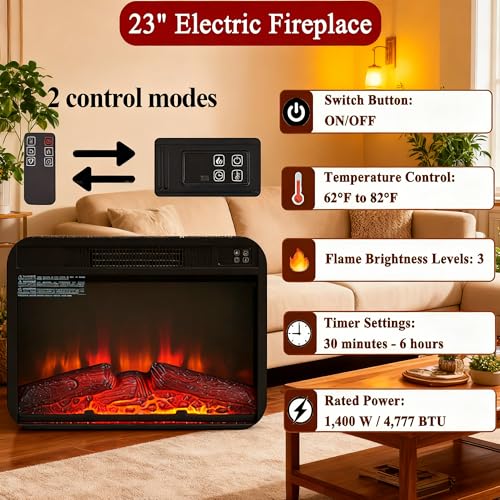 TRJQBCC 41" Electric Fireplace with Mantel, Freestanding TV Stand w/ 23" Fireplace Insert, 1400W Electric Fireplace Heater, Realistic Stacked Stone Surround & 3D Analog Flamefor Living Room(White) TRJQBCC