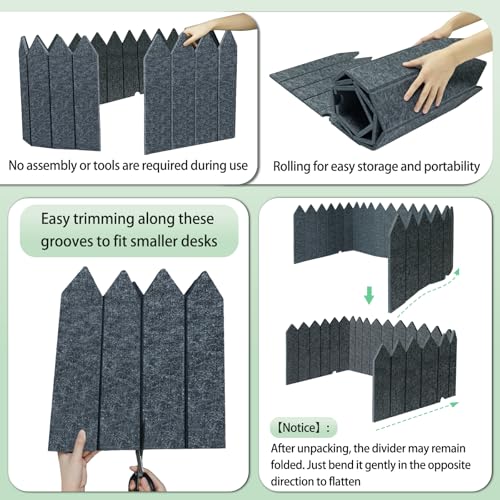 BXI Foldable Felt Desk Divider, 16.5 x 86 Inches Non-Tip Privacy Panel Partition, Versatile Cubicle Shield with Clips for Hanging Notes & Items, Acoustic Table Screen for Office Home Classroom BXI
