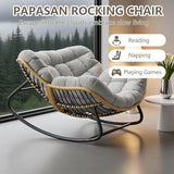 Virplik Oversized Papasan Rocking Chair with Extra Thick Cushion, Rattan Wicker Egg Chair for Indoor & Outdoor Use – Cozy Swivel Lounge Chair for Patio, Living Room, Bedroom, or Porch, Grey