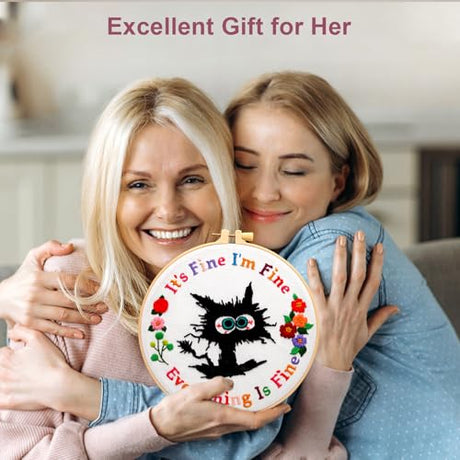 Haootadiy Beginner Embroidery Kit for Adults, Easy Cross Stitch Kit for Beginners and Adults, Full Embroidery Hoop Kit with Needles and Thread Included (Pattern 1) Haootadiy