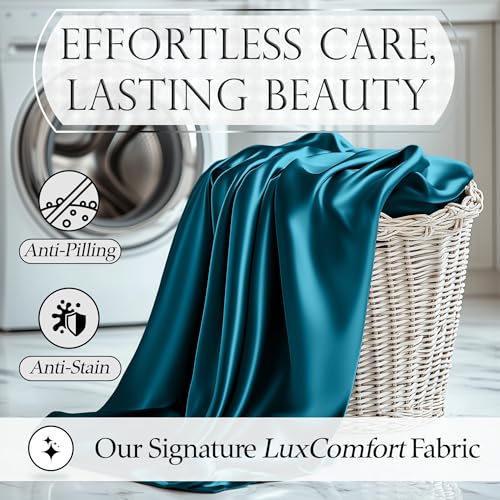 DECOLURE Satin Bed Sheets - 6 Piece Luxury Silky Queen Size Bedding Set - Softer Than Silk, Wrinkle-Free with 15” Deep Pocket Fitted Sheet, Perfect for Hair & Skin, Gifts for Women (Sea Teal) DECOLURE