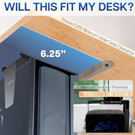 VIVO Adjustable Under Desk and Wall 3.5 to 7.8 inch Wide Office PC Mount, Computer Case CPU Machine Holder Stand with Swivel and Secure Locking, Holds 22 lbs, Black, MOUNT-PC01 VIVO