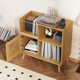 Furnify Record Player Stand with Power Outlet, Vinyl Record Storage Table Holds Up to 200 Albums, Mid-Century Turntable Stand with Slatted Doors for Living Room, Bedroom, Oak Furnify