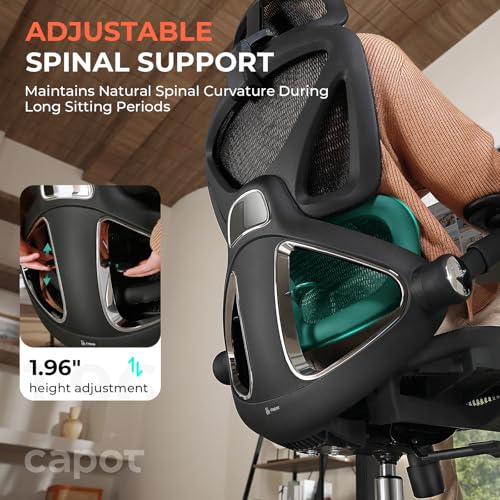 CAPOT Ergonomic Mesh Office Chair, Adjustable Lumbar High Back Desk Chair 400lbs, 4D Flip-up Arms, 3 Tilt Backrest, 3D Headrest, PU Wheels, Swivel Rolling Computer Chair for Long Desk Work - Black CAPOT