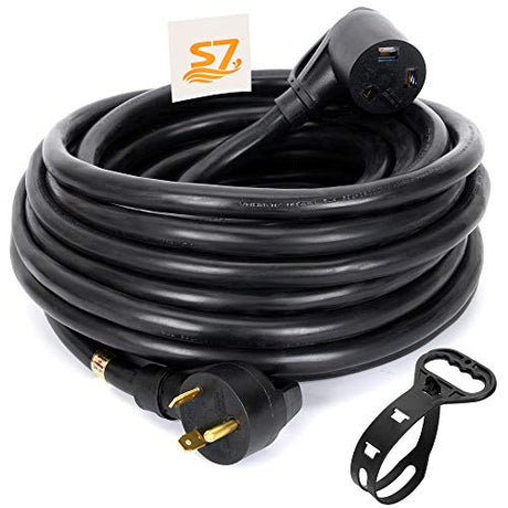 50FT RV 30Amp TT-30P/TT-30R 125 Volts/3750 Watts Heavy Duty Extension Cord with Grip Handle Black S7