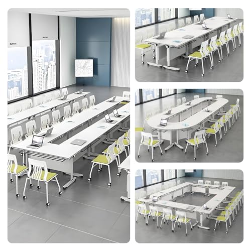 HSHBDDM Folding Conference Table with Flip-Top Design, Locking Wheels & Sturdy Metal Frame, Modular Training Desk for Office, Meeting Room, Classroom & Home Workspace HSHBDDM