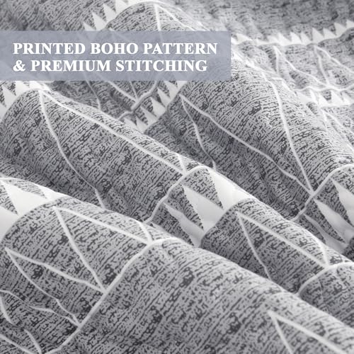 Andency King Size Quilt Set Grey, 3 Pieces Boho Lightweight Soft Striped Bedspread for All Season (106"x96"), Gray Printed Bohemian Microfiber Reversible Coverlet Comforter Sets