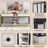 Double Dog Crate Furniture, 82'' Large Dog Kennel Indoor with 4 Drawers and Shelves, Heavy Duty Wooden Dog Crate TV Stand for 2 Large Medium Dogs, White+Brown Garvee