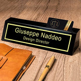 Personalized Engraved Business Desk Name Plate with Card Holder, Desk Name Plate, Customized Executive Black Wood Desk Name, Custom Name Sign Gifts KWOOD
