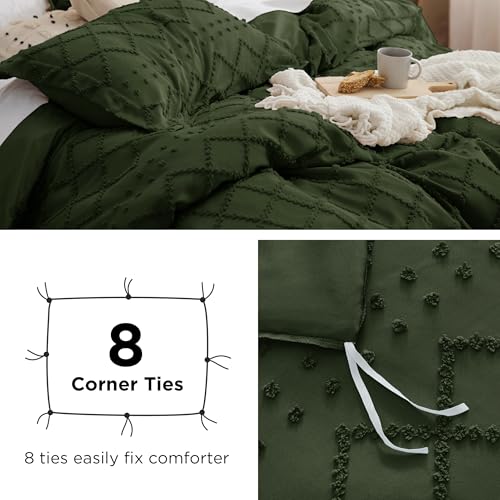 Bedsure Boho Twin Duvet Cover Size - Dark Green Breathable & Soft Boho Bedding, Machine Washable Comforter Cover for All Seasons, Includes 1 Duvet Cover 68"x90" with 1 Pillow Sham & Zipper Closure Bedsure