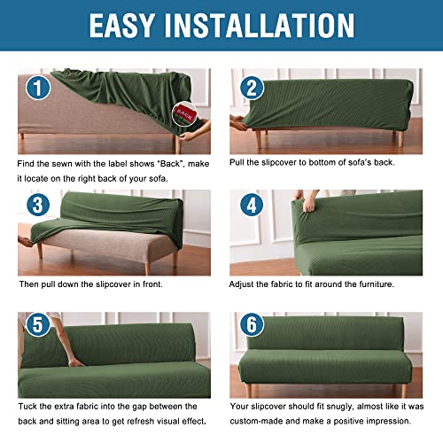 H.VERSAILTEX Armless Futon Cover Stretch Sofa Bed Slipcover Protector Elastic Feature Rich Textured High Spandex Small Checks Jacquard Fabric Futon Cover, Machine Washable, Bronze Green H.VERSAILTEX