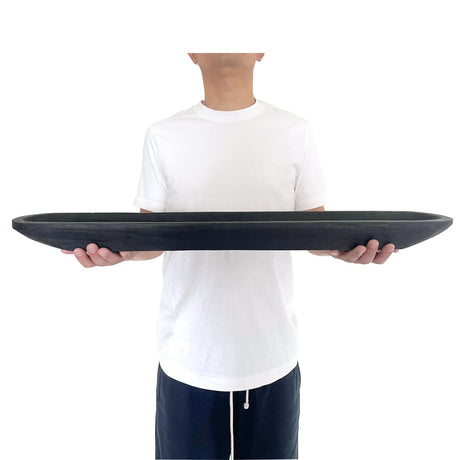 Wooden Dough Bowl Decor, Vintage Wooden Bowl Hand Carved Home Decor for Dining Table Center, Living Room, Kitchen Decor. (30inch black) linsuo