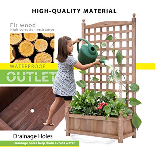 VIVOHOME Wood Planter Raised Garden Bed with Trellis, 60 Inch Height Outdoor Garden Flower Standing Planter Box Lattice Panels with Planter for Patio Porch w/Drainage Holes - WoodArtSupply