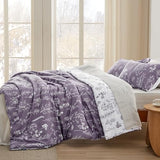 Bedsure Queen Comforter Set - Grayish Purple Bed Set, 3 Pieces Cute Floral Bedding, 1 Soft Reversible Botanical Flowers Comforter and 2 Pillow Shams Bedsure