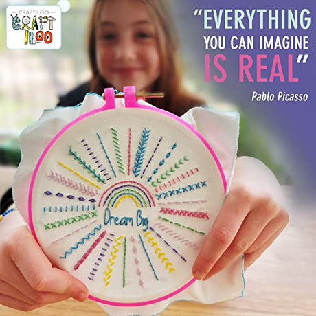 10 Pre-Stamped Embroidery Patterns for Beginners Embroidery Kit for Kids Girls Needlepoint Kits for Beginners Cross Stitch Craft Sewing Perfect for Ages 7-13 CRAFTILOO