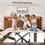 CypBed King Size Bed Frame and Headboard& 2 Storage Drawers, King Bed Frame with LED Light and Charging Port, Farmhouse Wavy Design, Wood & Metal Platform, Noise-Free, No Box Spring Needed, Walnut CypBed