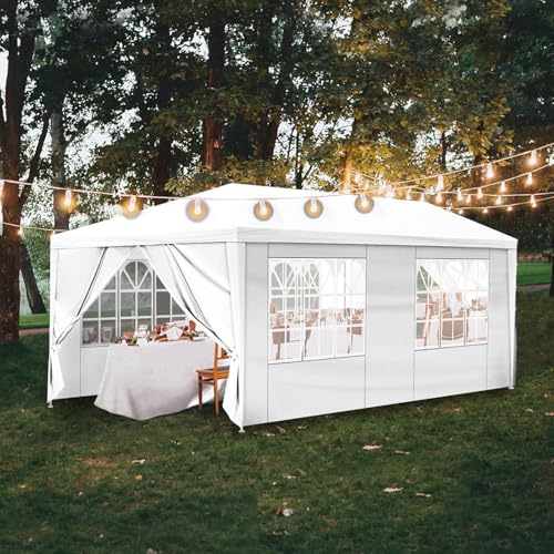 10x20 FT Party Tent, Outdoor Wedding Tents for Parties, Canopy Event Tent with 6 Removable Sidewalls, Waterproof Gazebo Shelter for Birthday Parties, Weddings, BBQs & Events (10X20FT-6Sides White) YYANDC
