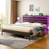 Rolanstar Bed Frame King Size with USB Charging Station, LED Bed Frame with Wood Storage Headboard, Black Metal Platform Bed with Under Bed Storage, No Box Spring Needed, Noise Free Rolanstar