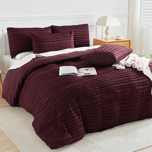 NEXHOME PRO Duvet Cover Queen,3 Pieces Boho Tufted Duvet Cover Set, Soft and Lightweight 100% Washed Microfiber Comforter Cover Set for All Season(Burgundy,90 x 90)-No Comforter NEXHOME PRO