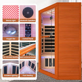 OUTEXER 2-3 Person Sauna Corner Sauna Far Infrared Saunas Room Home Canadian Hemlock Indoor 2100W Low-EMF Dry Saunas with Red Light Therapy Beauty Lamp 47.2 * 47.2 * 74.8inch OUTEXER