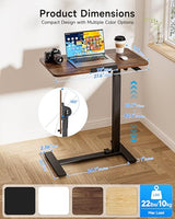 BIZUM Mobile Standing Desk Laptop Desk Pneumatic with Wheels 180° Tilt Top Hospital Bed Table Portable Rolling Cart Foldable Bedside Table for Hospital&Home Use, Walnut BIZUM