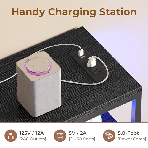 BTHFST TV Stand Dresser Bedroom for 60 Inch TV with LED Lights & Charging Station, Changable L Shape Corner TV Stand, 6 PU Drawers, 3 Open Shelves Entertainment Center (Black) BTHFST