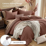 Monbix Queen Comforter Set - 7 Pieces Cationic Dyeing Terracotta Bed in a Bag Queen Bedding Sets with Comforter, Sheets, Pillowcases & Shams, Reversible Bedding Comforters Sets Monbix
