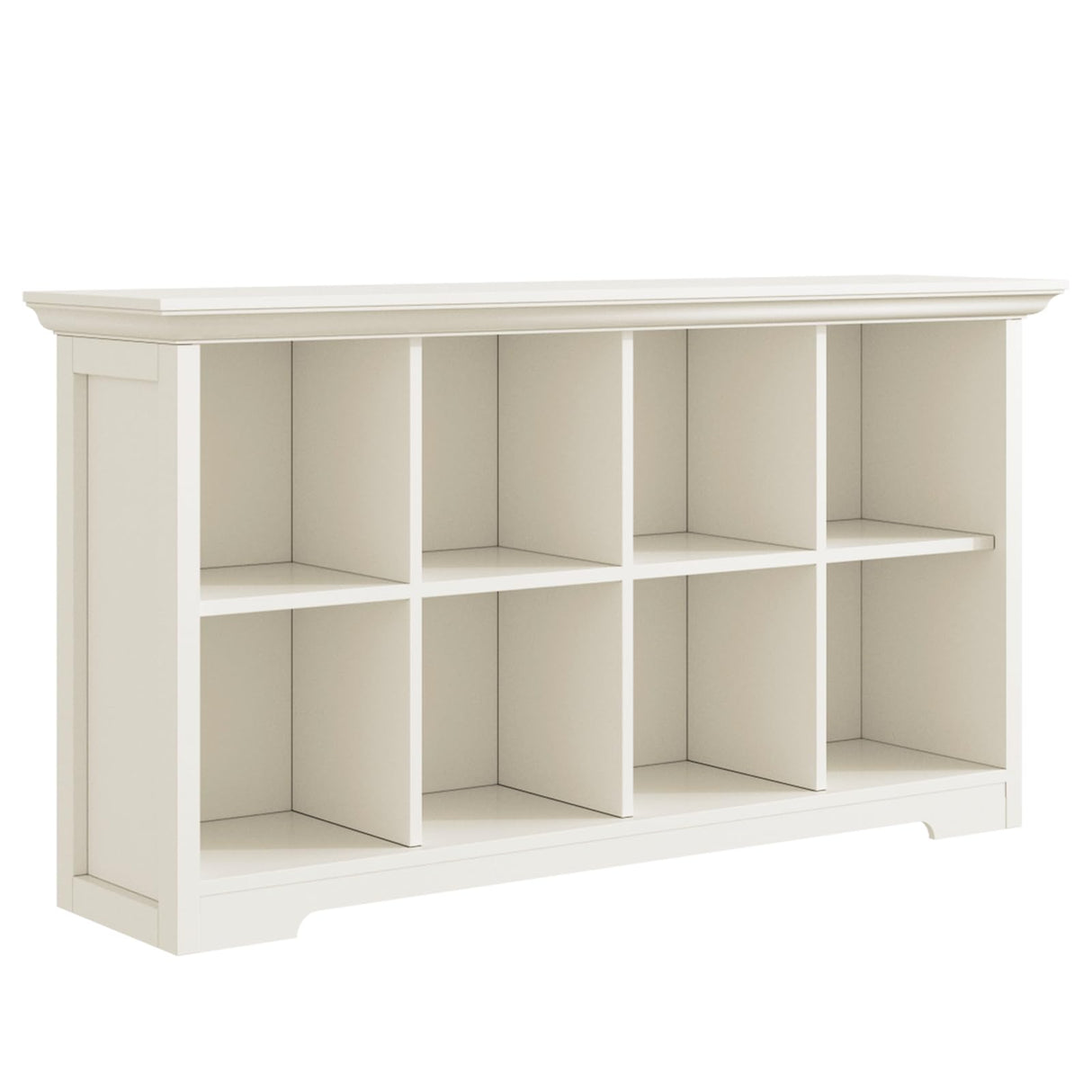 OSCHF Cube Shelf Bookcase with Base - Wooden 2 Tiers Floor Standing Low Storage Cabinet for Home and Office, 8-Cube Lattice Bookshelf, Warm White OSCHF