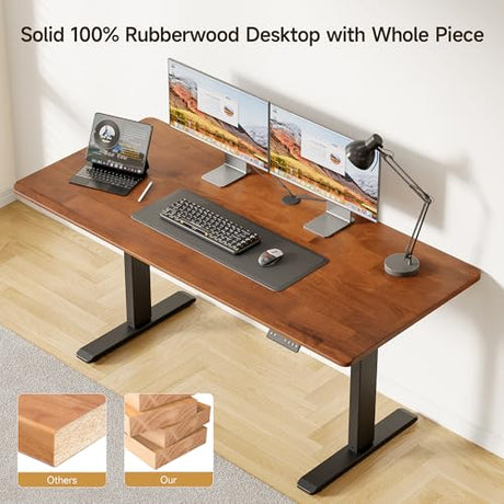 ONBRILL Standing Desk, 55x23.6 Inches Whole-Piece Board Rectangle Stand Up Desk with Solid Wood Desktop and Memory Controller, Adjustable Height from 28-46 Inches for Home & Office, Brown ONBRILL