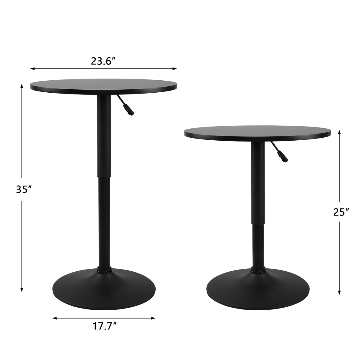 NOBPEINT Round Pub Table, Height Adjustable Bar Table 25-35 inches, 360 Swivel Black Table Top, with Black Chassis NOBPEINT