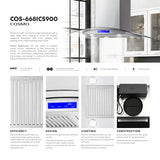 COSMO COS-668ICS900 36 in. Lumin Collection 380 CFM Ducted Island Range Hood, Soft Touch Controls, LED Lights, Stainless Steel COSMO
