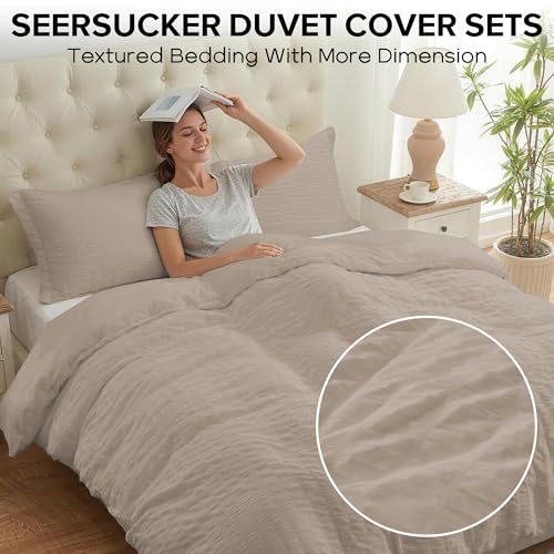 Cozyide Linen Duvet Cover Full Size, 3 Pieces Bedding Duvet Covers, Soft Breathable Seersucker Duvet Cover Set with Zipper Closure and Corner Ties (1 Duvet Cover 80"x90" + 2 Pillow Shams 20"x26") Cozyide