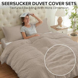 Cozyide Linen Duvet Cover Full Size, 3 Pieces Bedding Duvet Covers, Soft Breathable Seersucker Duvet Cover Set with Zipper Closure and Corner Ties (1 Duvet Cover 80"x90" + 2 Pillow Shams 20"x26") Cozyide