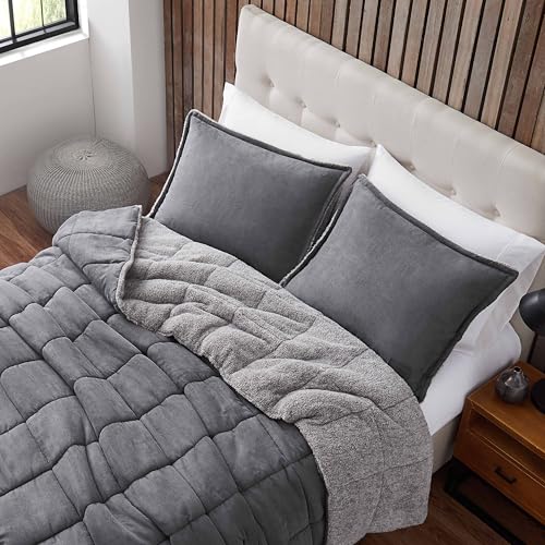 Eddie Bauer - Queen Comforter Set, Microsuede Bedding with Soft Sherpa Reverse, 3 Piece Bed Set with Matching Pillowcases (Sherwood Grey) Eddie Bauer