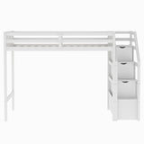 Twin Over Full Bunk Bed, L-Shaped Loft Bed Platform with 3 Storage Staircase, Durable Wood Bedroom Furniture with Safety Guardrail,Convertible Bunk Bed for Family Teens, No Box Spring Needed, White JYH