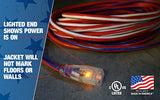 Southwire Heavy Duty Extension Cord, 50Ft, 12 Gauge, 3 Conductor, Outdoor Cord, Lighted End, SJTW, Red/White/Blue, 2548SWUSA1 Southwire
