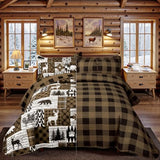 3 Piece Cabin Full/Queen Quilt Sets Farmhouse Rustic Reversible Microfiber Soft Lightweight Bedspread Coverlet with 2 Shams Patchwork Country Lodge Bedding Quilts Set for All Season, 90''x96'', Brown Tritard