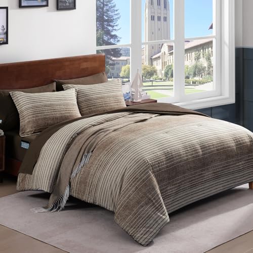 AMBERSPACE Twin XL Comforter Set Striped, Chocolate Brown Bedding Set 5 Pieces for Boys Girls Teen, All Season Bed in a Bag for Dorm with Sheets, Pillowcase & Sham AMBERSPACE