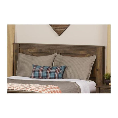 BOWERY HILL Farmhouse Paper/PB/MDF Wood Queen Headboard in Rustic Brown - WoodArtSupply