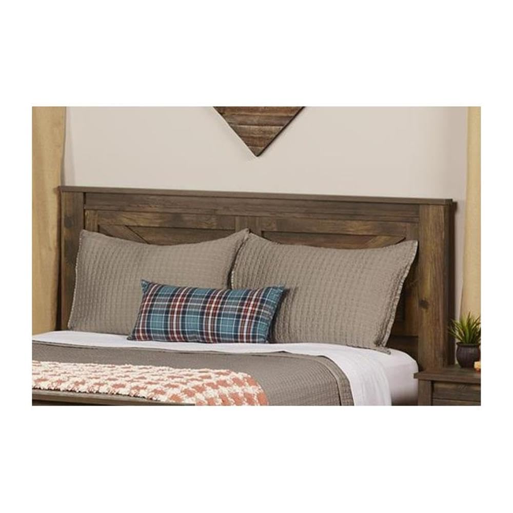 Pemberly Row Farmhouse Paper/PB/MDF Wood/HDC Queen Headboard in Brown Pemberly Row
