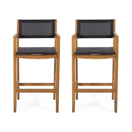 Christopher Knight Home Calista Acacia Wood Barstools with Outdoor Mesh (Set of 2), Teak and Black Christopher Knight Home