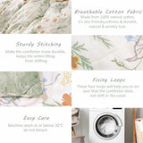 ALEISSEL Natural Cotton 3pcs Botanical Comforter Sets Queen Size-Green Comforter with Red & Blue Flowers,Gray Leaves on Off-White, Reversible Lightweight Bedding Sets(Full/Queen) ALEISSEL