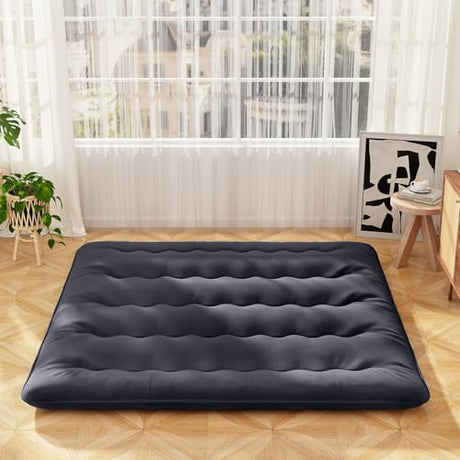 Giantex Japanese Floor Mattress, 4 Inch Futon Mattress with Washable Cover & Storage Bag, Foldable Roll up Mattress Tatami Mat, Portable Sleeping Pad for Camping, Dormitory, Black, King Giantex